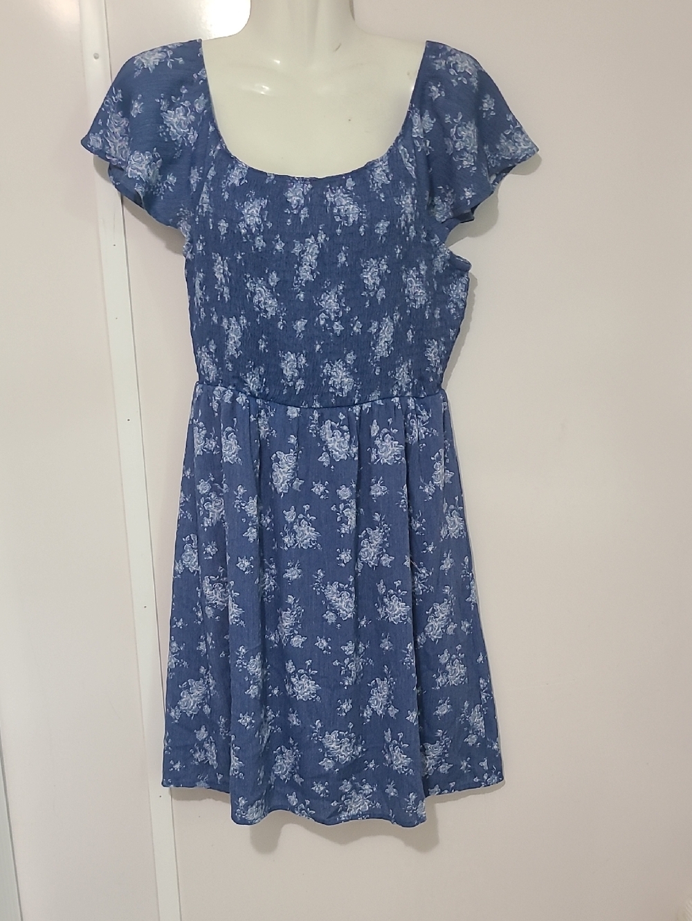 Blue Floral Dress - Cute Scoop Neck Dress